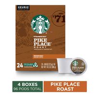 Starbucks Pike Place Roast Coffee K-Cup Pods | Medium Roast | Coffee Pods for Keurig Brewers | 4 Boxes (96 Pods)