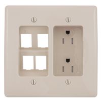 Bryant Electric RR1514LA 2-Gang Recessed TV Connection Outlet Plate with 15 Amp Tamper-Resistant Duplex Receptacle and One 4-Port Data Jack Opening, Light Almond