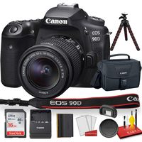 Canon EOS 90D DSLR Camera with 18-55mm Lens, Padded Case, Memory Card, and More - Starter Bundle Set