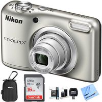 Nikon COOLPIX A10 Digital Camera 16.1MP 5X Zoom NIKKOR Glass Lens - Silver with 16GB Memory Card All Weather Sport Case Bundle (Renewed)