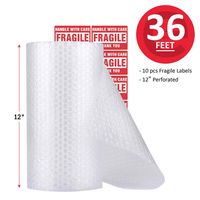 enKo (1 Pack) 12 inch x 36 feet Bubble Cushioning Wrap Roll Perforated 10 Fragile Sticker Labels for Moving Shipping Packing Boxes Supplies