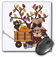 3D Rose"Cute Sitting Fall Scarecrow with Wagon of Pumpkins and an Autumn Tree" Matte Finish Mouse Pad - 8 x 8" - mp_216861_1