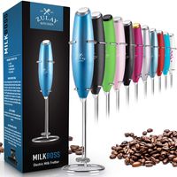Zulay Metallic Milk Frother Handheld Foam Maker for Lattes - Whisk Drink Mixer for Bulletproof® Coffee, Mini Foamer for Cappuccino, Frappe, Matcha, Hot Chocolate by Milk Boss - Metallic Blue