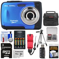 Bell & Howell Splash WP10 Shock & Waterproof Digital Camera (Blue) with 16GB Card + Batteries & Charger + Case + Tripod + Floating Strap + Reader Kit