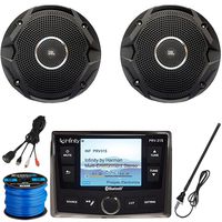 Infinity Marine AM/FM Bluetooth USB Full Color Display Receiver, 2 x 6.5 Dual Cone Stereo Speakers (Black, Bulk Packaging), Radio Antenna, AUX Interface, Speaker Wire