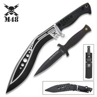M48 Tactical Kukri Knife and Combat Toothpick Knife Set with Sheaths - Cast Stainless Steel Blades, TPR Handles