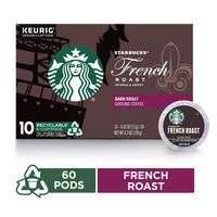 Starbucks French Roast Dark Roast Single Cup Coffee for Keurig Brewers, 6 Boxes of 10 (60 Total K-Cup Pods)