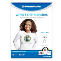 Printworks White T-Shirt Transfers for Inkjet Printers, For Use on White Fabrics Only, Photo Quality Prints, 10 Sheets, 8 ½" x 11" (00480)