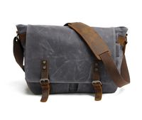 Men's Canvas Leather Messenger Bag Shoulder Crossbody School Laptop Bag Satchel 14 Inch (M49_Dark Gray)