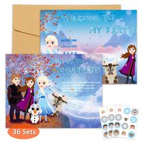 Ticiaga 36 Set Frozen Design Party Invitation Cards With Envelopes and Seal Stickers, Double-sided Fill In Card Invite for Kids Party, Princess Theme Craft Invite Cards, Winter Wonderland Party Supply