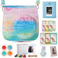 Woodmin Stripe Accessories Bundle for Fujifilm Instanx Mini 9 8 8+(Mini Camera case/Polaroid Album/Instax Photo Frames/Film Stickers/Filters/Selfi-Lens)