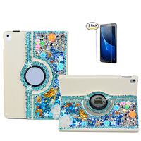 STENES Galaxy Tab S3 9.7 Case - STYLISH - 3D Handmade Crystal Mermaid Rose Flowers 360 Degree Rotating Stand Cover With Auto Sleep/Wake Feature For Samsung Galaxy Tab S3 9.7 - Navy Blue