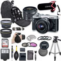 Canon EOS M6 Mirrorless Digital Camera with 15-45mm Lens Kit (Silver) + Wide Angle Lens + 2X Telephoto Lens + Flash + SanDisk 32GB SD Memory Card + Video Creator Accessory Bundle