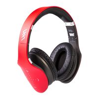 iHip Side Swipe Touch Control Wireless Bluetooth Headphones Over Ear - Foldable, Soft Memory-Protein Earmuffs, w/Built-in Mic and Wired Mode for PC/Cell Phones/TV - RED - Touch Only + Knob