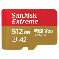 SanDisk 512GB Extreme microSDXC UHS-I Memory Card with Adapter - C10, U3, V30, 4K, A2, Micro SD - SDSQXA1-512G-GN6MA
