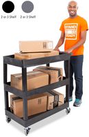 Tubstr 3 Shelf Utility Cart | Heavy Duty Service Cart Supports Up to 400 lbs | Tub Cart with Deep Shelves | Great for Warehouse, Garage, Cleaning, Office & More (32 x 18 / Black)