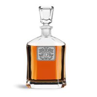 Personalized Whiskey Decanter Bottle Glass - Monogram Initial Pewter Engraved Crest - Novelty for Weddings, Birthdays or any Special Occasions - Pick Your Letter (D, 24oz)