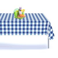 Blue Gingham Checkered 1 Pack Premium Disposable Plastic Picnic Tablecloth 54 Inch. x 108 Inch. Rectangle Table Cover By Grandipity