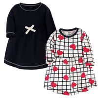 Touched by Nature Girls, Toddler, and Baby Organic Cotton Long-Sleeve Dresses, Black Red Heart, 3-6 Months