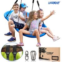 60 Inch Platform Tree Swing for Kids and Adults - Giant Flying Outdoor Indoor Saucer Hammock - Surf Tire Swingset Accessories Toys - 2 Tree Straps, 2 Carabiners, 1 Swivel - 350 Pounds Yard Swings Set