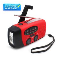 Emergency Hand Crank Radio, Portable Self Powered AM/FM/NOAA Solar Wind Up Weather Radio, with LED Flashlight, USB Rechargeable, 1000mAh Power Bank for Cell Phone Charger Red