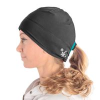 Women`s Ponytail Hat | Running Beanie With Ponytail Hole | Reflective Beanie With Hole For Pony Tail - Thin Fleece Fabric (Black/Martinica Blue)