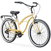 sixthreezero Around The Block Women's 7-Speed Beach Cruiser Bicycle, 26" Wheels, Cream with Black Seat and Grips