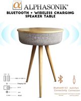 Alphasonik Decor Modern Home Portable Bluetooth Speaker 360 Surround HD Sound with 10 Speakers Drivers Built-in Qi Wireless Charger Dual USB AUX Inputs End Table Coffee Table Night Stand Piano MAPLE
