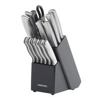 Farberware 5152497 Stamped 15-Piece High-Carbon Stainless Steel Knife Block Set, Steak Knives