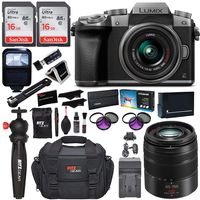 Panasonic LUMIX DMC-G7KS DSLM 4K Camera (Silver), 14-42 mm, G Vario 45-150mm, F4.0-5.6 ASPH Lens Kit, 16GB 2 Pack, Tripod, Camera Bag, Cleaning Kit, Filter Kit, Battery, Charger and Accessory Bundle