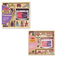 Melissa & Doug Wooden Stamps, Set of 2 - Princess and Friendship, With 18 Stamps, 10 Colored Pencils, and 2 Stamp Pads