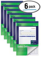 Large Sales Order Books, 6 Pack, 2-Part Carbonless (White/Canary Yellow), 5-7/16 x 8-7/16 inches, by Better Office Products, 50 Sets per Book, 300 Total Sets, 6 Books