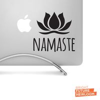 NAMASTE + Lotus Typography - 5" Wide BLACK Decal - For MacBook, Laptop, Tablet, and more!