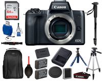 Canon EOS M50 Mirrorless Digital Camera (Body Only, Black) with 13PC Accessory Bundle - Includes SanDisk Ultra 64GB SDXC Memory Card + 2X Extended Life Replacement Battery (LP-E12) + More