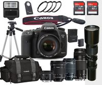 Canon EOS 7D Mark II - (5) Lens Bundle with Canon EF-S 18-55mm f/3.5-5.6 is STM Lens + EF 10-18mm f/4-5.6 STM Lens + EF 50mm 1.8 STM + Canon EF 75-300mm f/4-5.6 III + 500mm F/8 Preset Lens (19-Items)