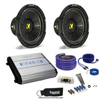 KICKER Two 44CWCS104 10" CompC Subwoofers & Hifonics ZXX-1200.1D Zeus 1200 Watt Amplifier & Wiring Kit