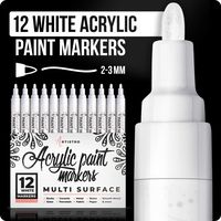 White Paint pens for Rock Painting, Stone, Ceramic, Glass, Wood. Set of 12 Acrylic Paint Markers Medium tip