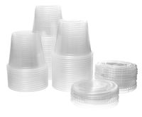 Crystalware (5.5 oz. 100 Sets) Disposable Plastic Portion Cups with Lids, Condiment Cups, Jello Shot, Souffle Portion, Sampling Cups - Clear