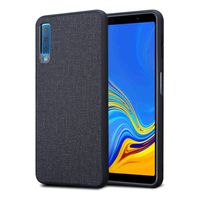 Kit Me Out World Fabric Series Case Designed for Samsung Galaxy A7 (2018), Hard (PC) Back Covered in Fabric Cloth, Black Flexible TPU Bumper Protection Shockproof Case Cover (Black)