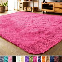 LOCHAS Luxury Velvet Living Room Carpet Bedroom Rugs, Fluffy, Super Soft Cozy, Bright Color, High Pile, Floor Area Rugs for Girls Room, Kids, Nursery and Baby (5.3x7.5 Feet, Hot Pink)