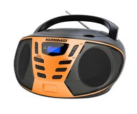 KORAMZI Portable CD Boombox with AM/FM Radio,AUX in, Top Loading CD Player,Telescopic Antenna, LCD Display for Indoor & Outdoor,Offices,Home,Restaurants,Picnics,School,Camping (Black/Orange) CD55-BKO