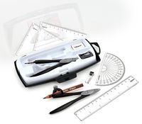 Maped Study Geometry 10 Piece Set, Includes 2 Metal Study Compasses, 2 Triangles, 6" Ruler, 4" Protractor, Pencil for Compass, Pencil Sharpener, Eraser, Lead Refill (897010)
