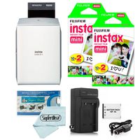 Fujifilm instax SHARE Smartphone Printer SP-2 (Silver) + Fujifilm Mini Twin Pack (40 Shots) + Travel Charger & Extra Battery + Cleaning Cloth