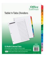 Office Essentials Table 'n Tabs Dividers, 8-1/2" x 11", 1-15 Tab, Multicolor Tab, Laser/Inkjet, 6 Pack (24842)