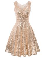 GRACE KARIN Women's Sexy Sequin Pleated Club Party Wedding Dress Size XL Rose Gold CL061-2