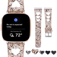 Moonooda Glitter Watch Band Compatible for Fitbit Versa/Fitbit Versa 2/ Versa Lite Edition/Versa SE Smart Watch Bling Sparkling Hollow Replacement 23mm Wristband Women Men Strap, Rose Gold
