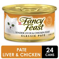 Purina Fancy Feast Grain Free Pate Wet Cat Food, Tender Liver & Chicken Feast - (24) 3 oz. Cans