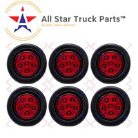 Qty 6-2.5" Round 6 LED Red Light Truck Trailer Side Marker Clearance Grommet and 2 Wire Pigtail Plug Kit