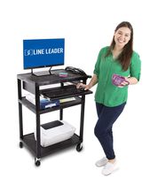 Line Leader Plastic AV Cart with Keyboard Tray - Mobile Workstation with 4 Rolling Casters and 2 Locking Brakes- Heavy Duty, Holds up to 400 lbs- Perfect for Offices and Schools (Black / 24 x 18 x 34)