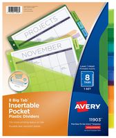 Avery 8-Tab Plastic Binder Dividers with Pocket, Insertable Multicolor Big Tabs, 1 Set (11903)